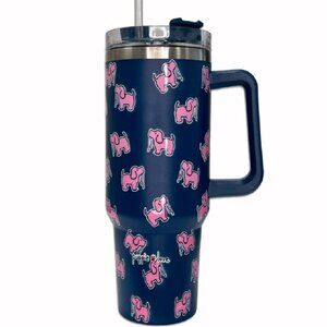 Puppie Love Dog 40 ounce Navy Pink Stainless Steel Travel Tumbler -NEW Fast Ship